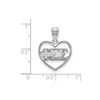 Sterling Silver Rhodium Plated Logoart Phi Sigma Sorority Greek Letters Heart Pendant