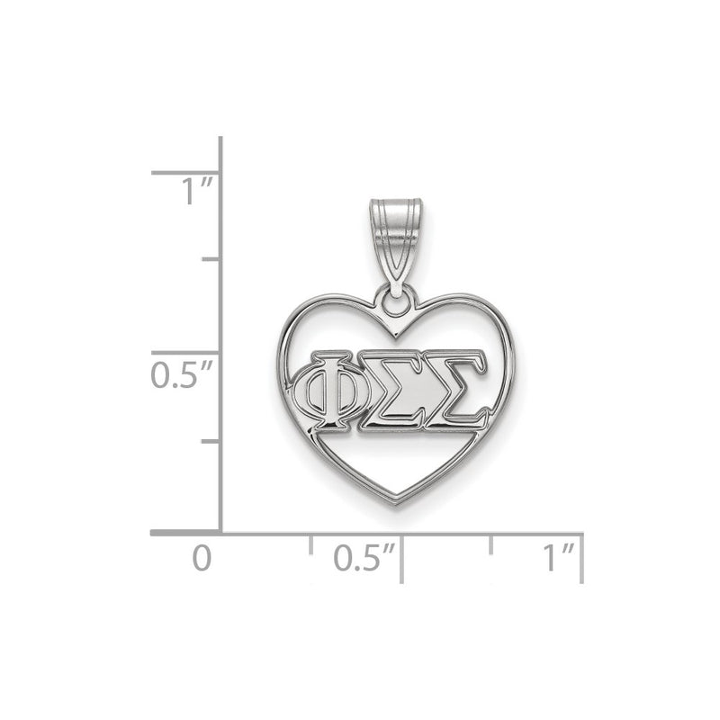 Sterling Silver Rhodium Plated Logoart Phi Sigma Sorority Greek Letters Heart Pendant