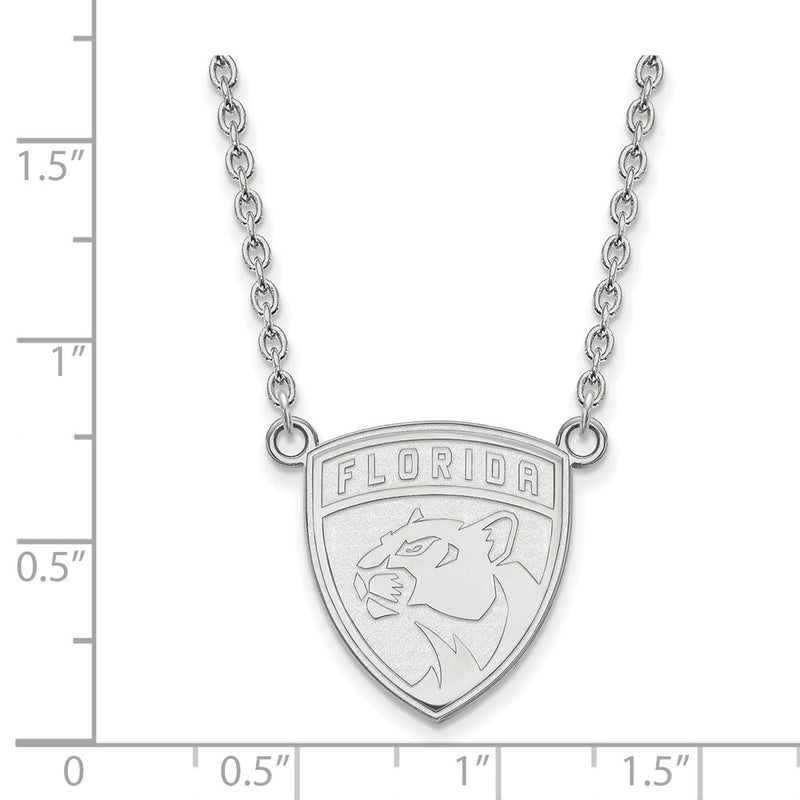 Sterling Silver Rhodium Plated Nhl Logoart Florida Panthers Large Pendant 18 Inch Necklace