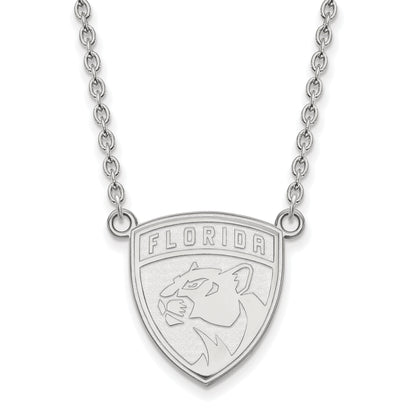 10K White Gold Nhl Logoart Florida Panthers Large Pendant 18 Inch Necklace