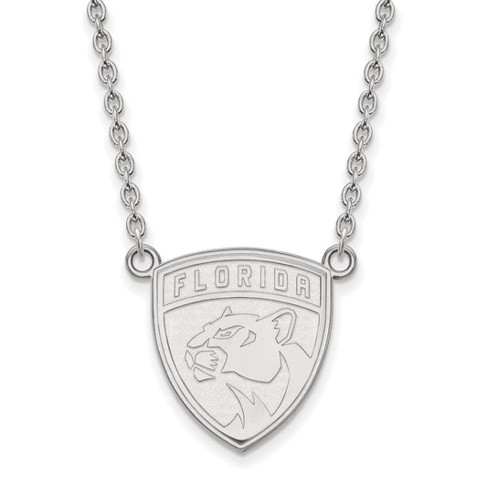 10K White Gold Nhl Logoart Florida Panthers Large Pendant 18 Inch Necklace