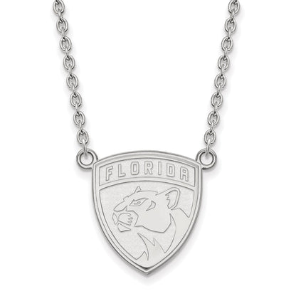 10K White Gold Nhl Logoart Florida Panthers Large Pendant 18 Inch Necklace