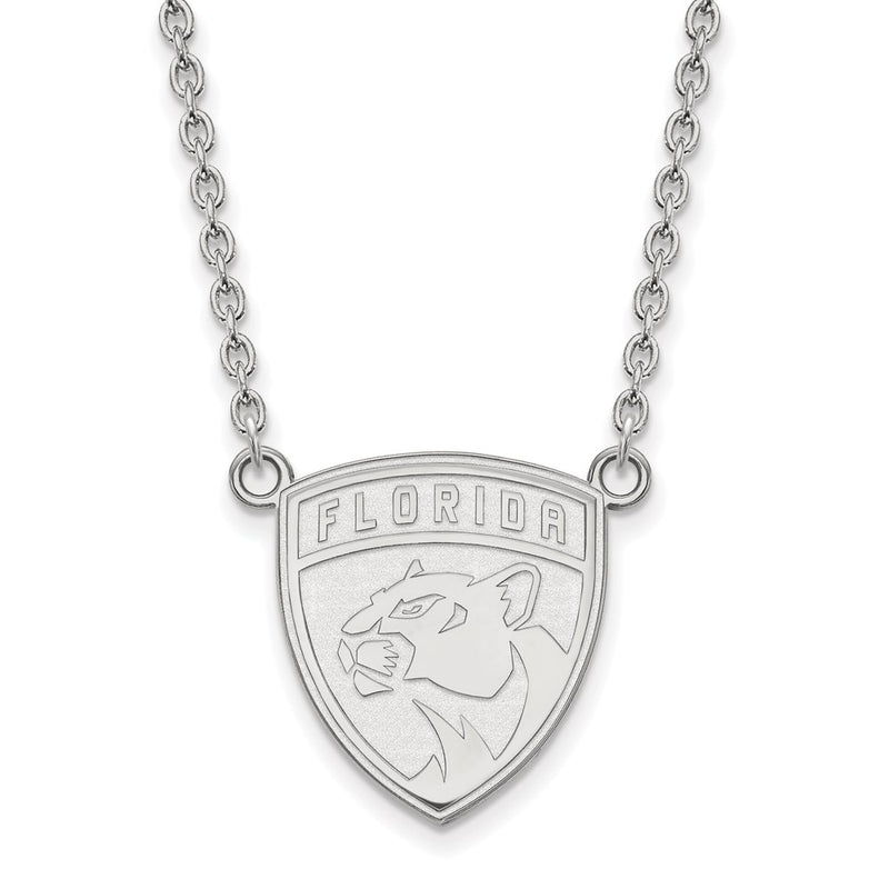 10K White Gold Nhl Logoart Florida Panthers Large Pendant 18 Inch Necklace