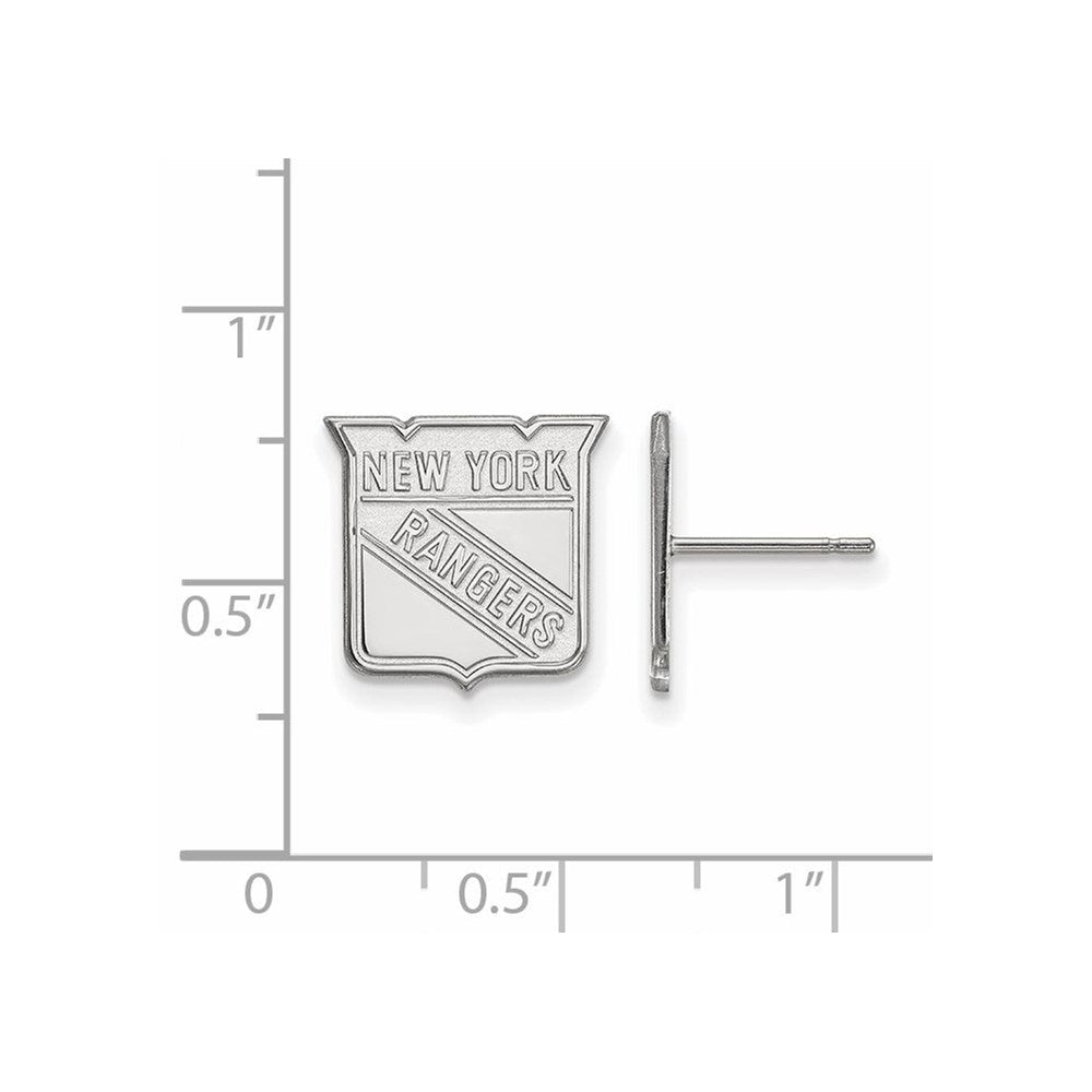 Sterling Silver Rhodium Plated Nhl Logoart New York Rangers Small Post Earrings