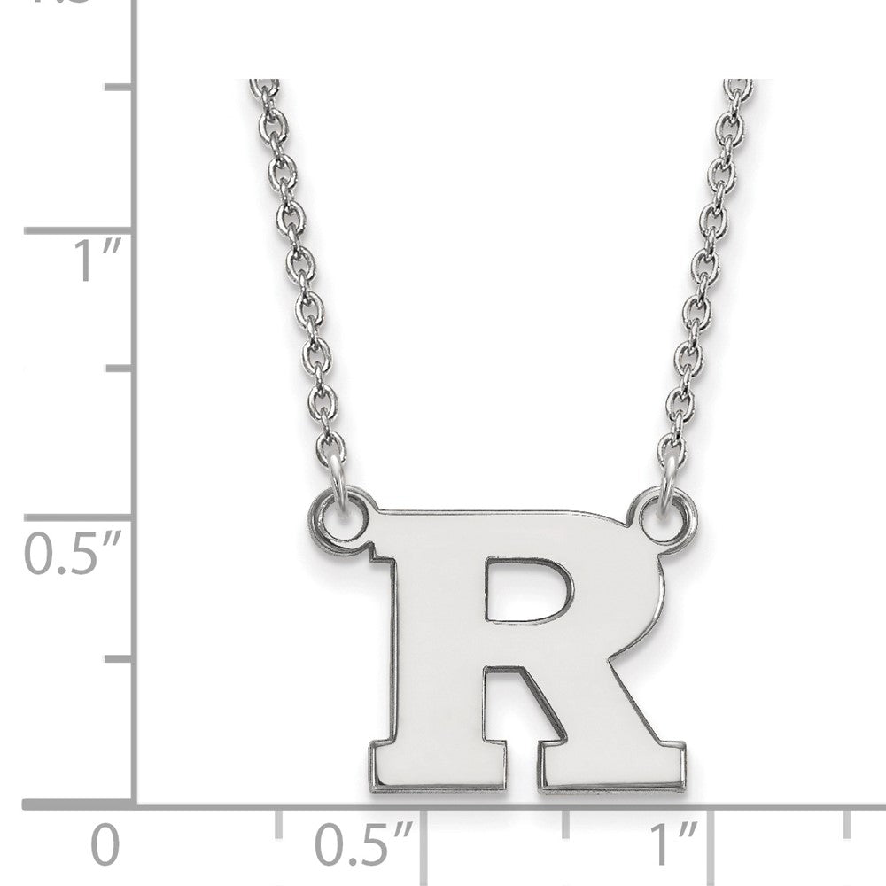 Sterling Silver Rhodium Plated Logoart Rutgers University Letter R Small Pendant 18 Inch Necklace