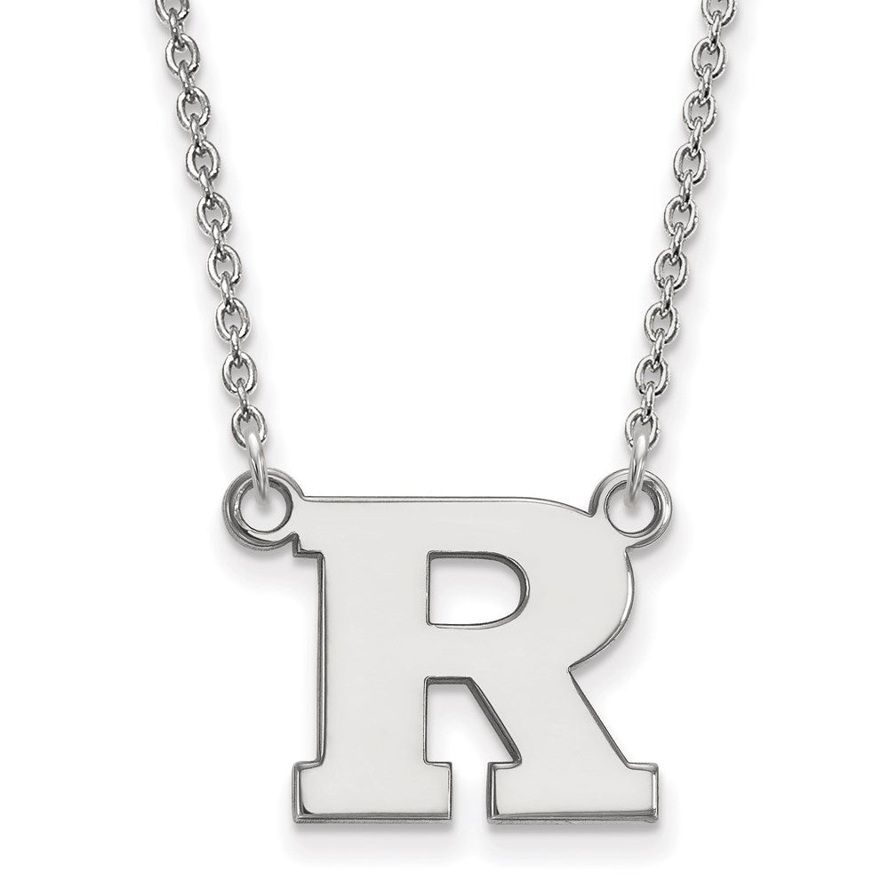 Sterling Silver Rhodium Plated Logoart Rutgers University Letter R Small Pendant 18 Inch Necklace