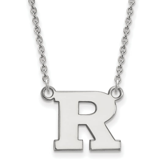 10K White Gold Logoart Rutgers University Letter R Small Pendant 18 Inch Necklace
