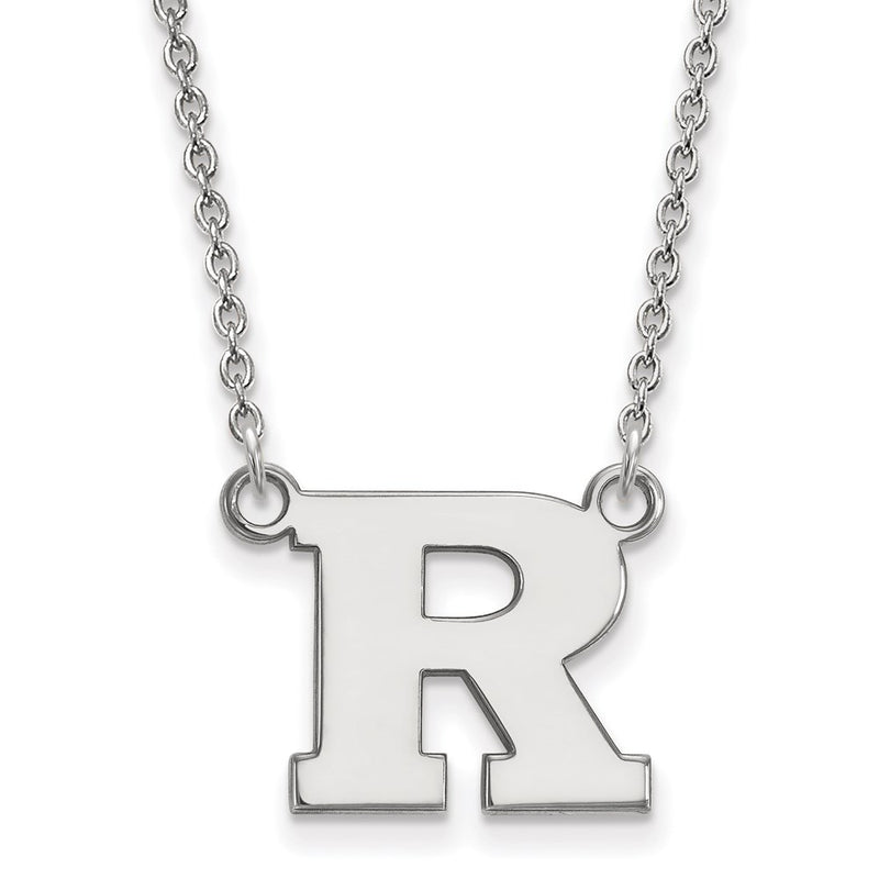 10K White Gold Logoart Rutgers University Letter R Small Pendant 18 Inch Necklace