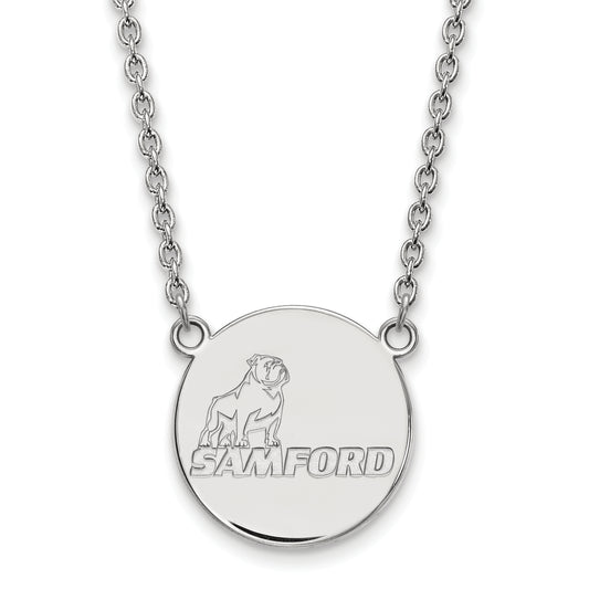 10K White Gold Logoart Samford University Large Disc Pendant 18 Inch Necklace