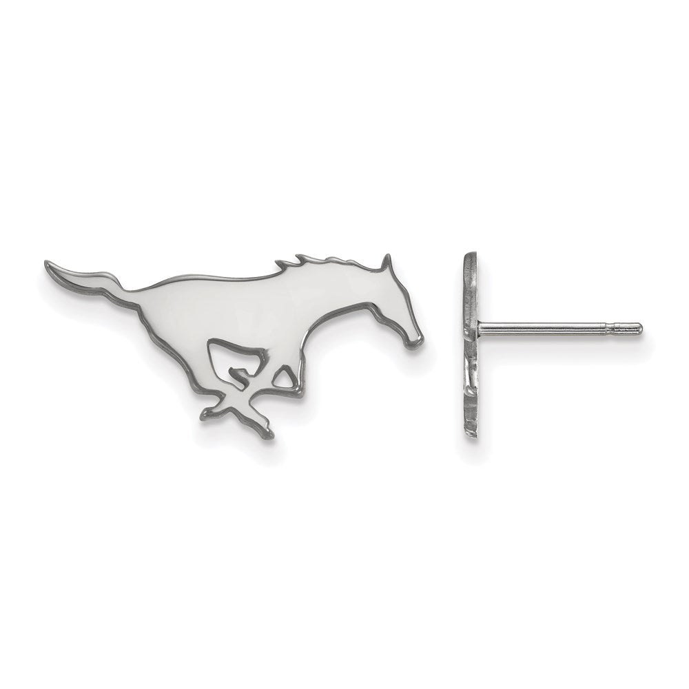 10K White Gold Logoart Southern Methodist University Mustang Small Post Earrings