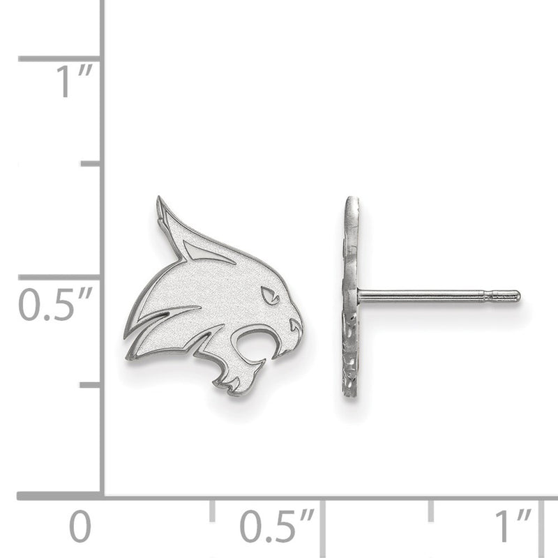Sterling Silver Rhodium Plated Logoart Texas State University Bobcat Small Post Earrings