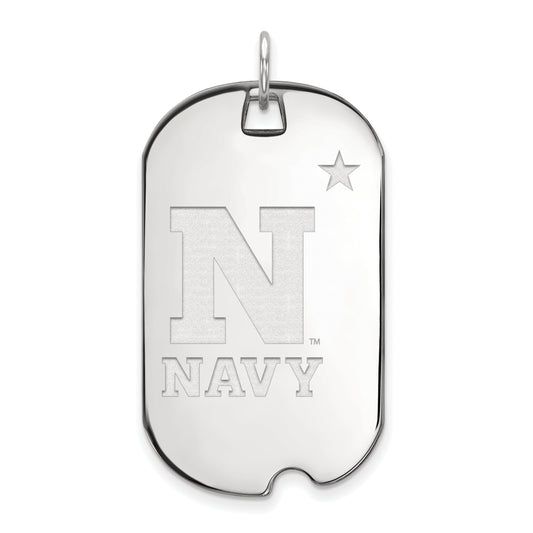 10K White Gold Logoart Us Naval Academy Large Dog Tag Pendant