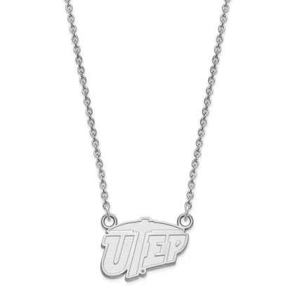 Sterling Silver Rhodium Plated Logoart University Of Texas At El Paso Small Pendant 18 Inch Necklace