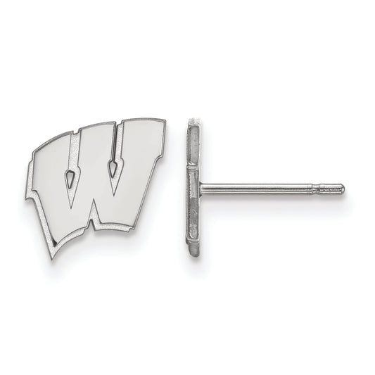 10K White Gold Logoart University Of Wisconsin Letter W Extra Small Post Earrings