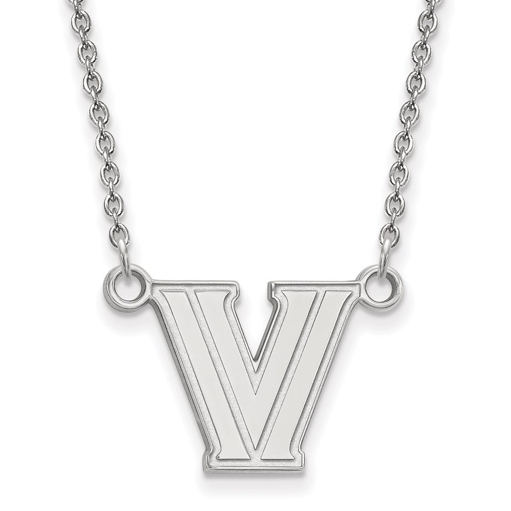 Sterling Silver Rhodium Plated Logoart Villanova University Letter V Small Pendant 18 Inch Necklace