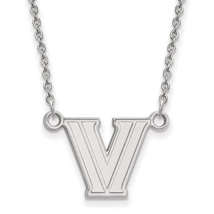 Sterling Silver Rhodium Plated Logoart Villanova University Letter V Small Pendant 18 Inch Necklace