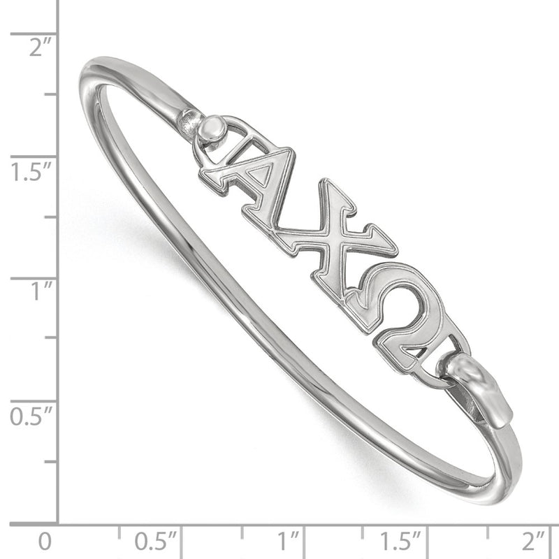 Sterling Silver S. Rh Plated Logoart Alpha Chi Omega Small Hook And Clasp Bangle
