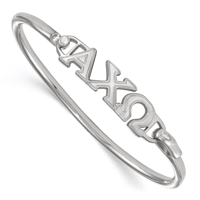 Sterling Silver S. Rh Plated Logoart Alpha Chi Omega Small Hook And Clasp Bangle