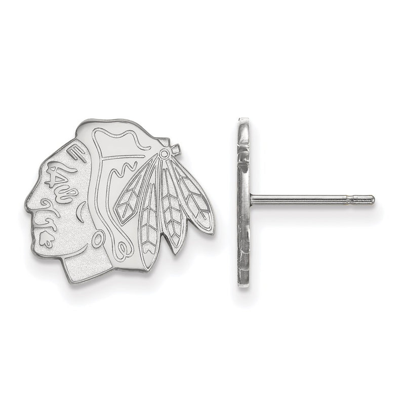 Sterling Silver Rhodium Plated Nhl Logoart Chicago Blackhawks Small Post Earrings
