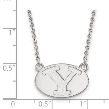 Sterling Silver Rhodium Plated Logoart Brigham Young University Letter Y Small Pendant 18 Inch Necklace