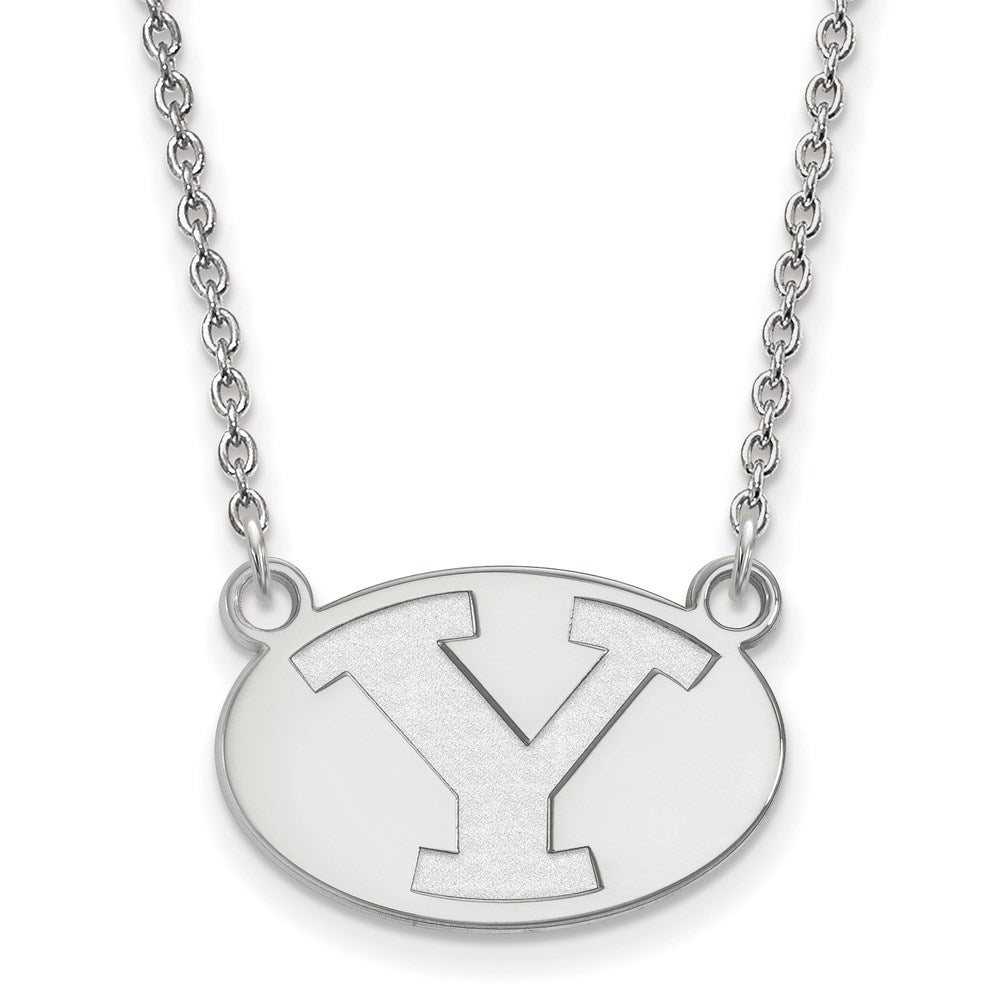 Sterling Silver Rhodium Plated Logoart Brigham Young University Letter Y Small Pendant 18 Inch Necklace