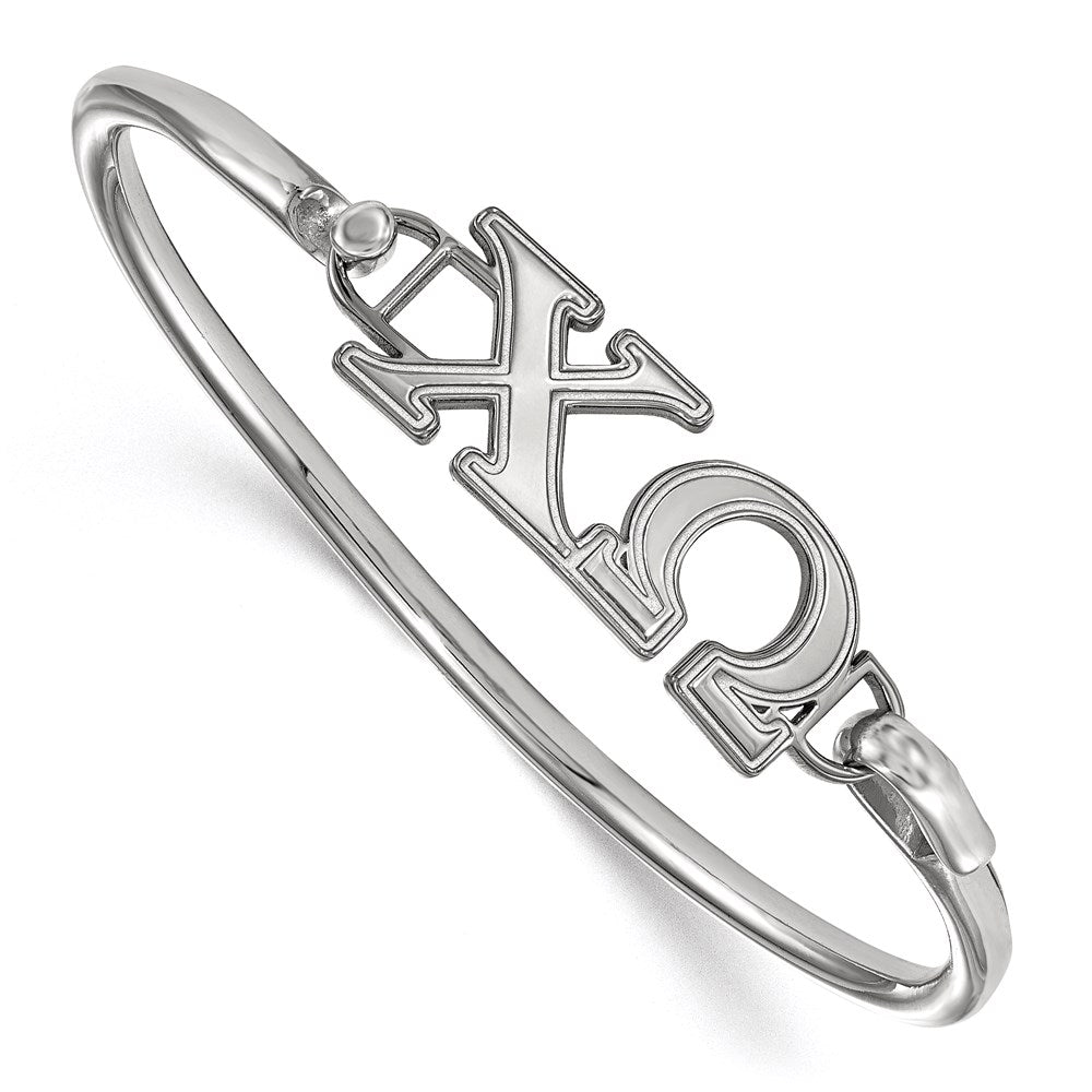 Sterling Silver Rh Plated Logoart Chi Omega Hook And Clasp Bangle