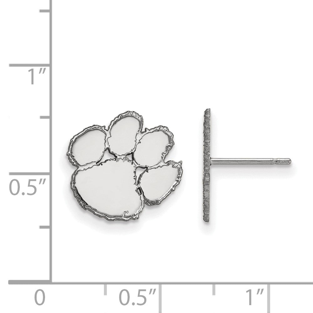 10K White Gold Logoart Clemson University Tiger Paw Small Post Earrings