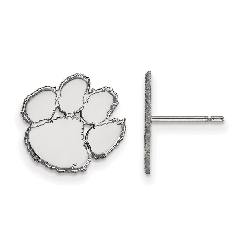 Sterling Silver Rhodium Plated Logoart Clemson University Tiger Paw Small Post Earrings