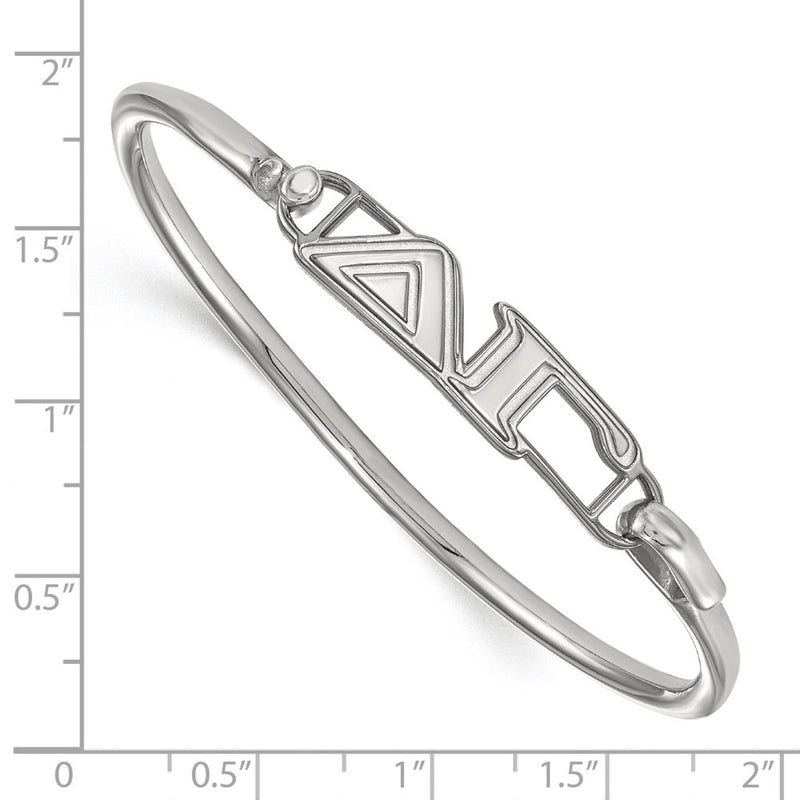 Sterling Silver Rh Plated Logoart Delta Gamma Large Hook And Clasp Bangle