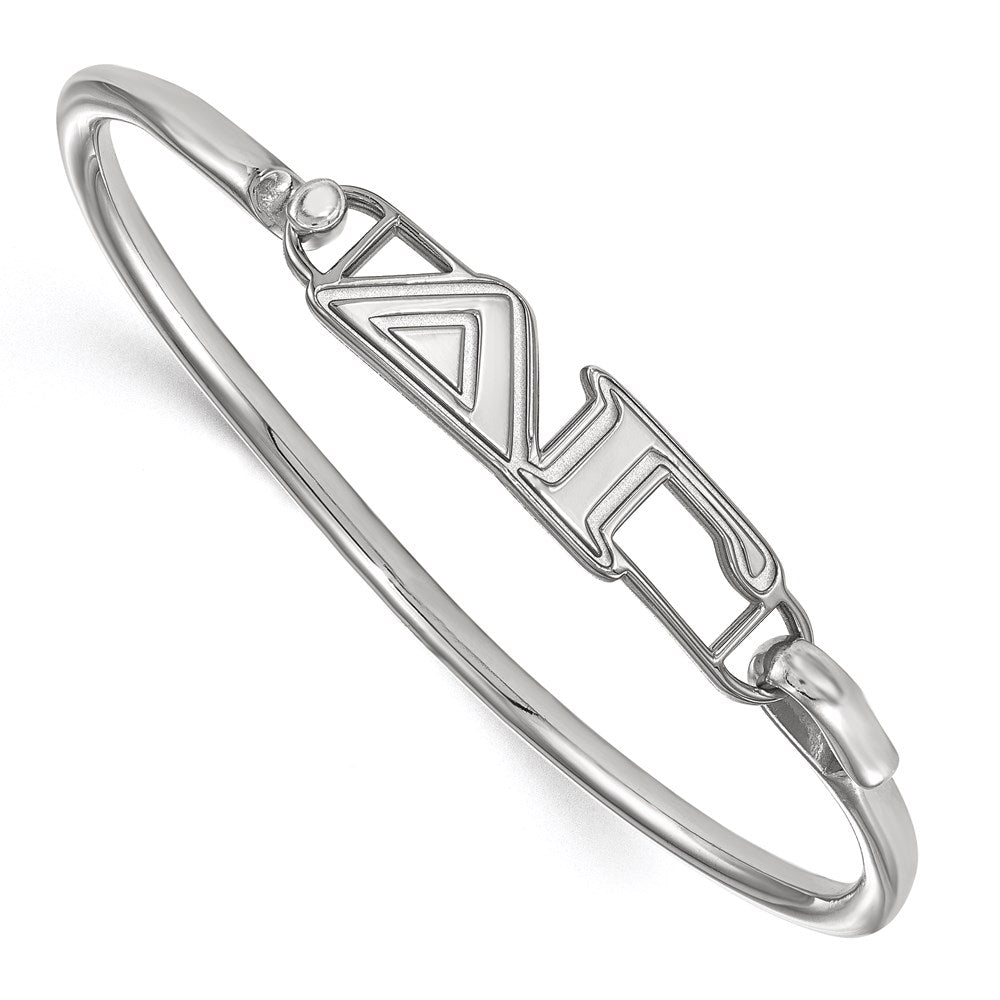 Sterling Silver Rh Plated Logoart Delta Gamma Large Hook And Clasp Bangle