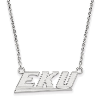 14K White Gold Logoart Eastern Kentucky University E K U Small Pendant 18 Inch Necklace