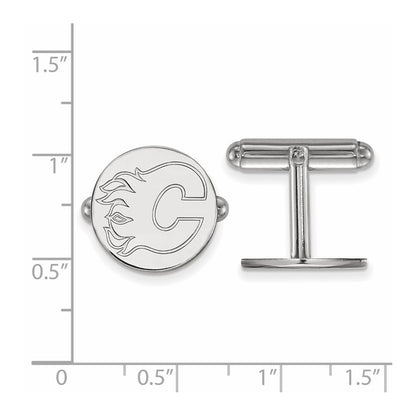 Sterling Silver Rhodium-Plated Nhl Logoart Calgary Flames Cuff Links