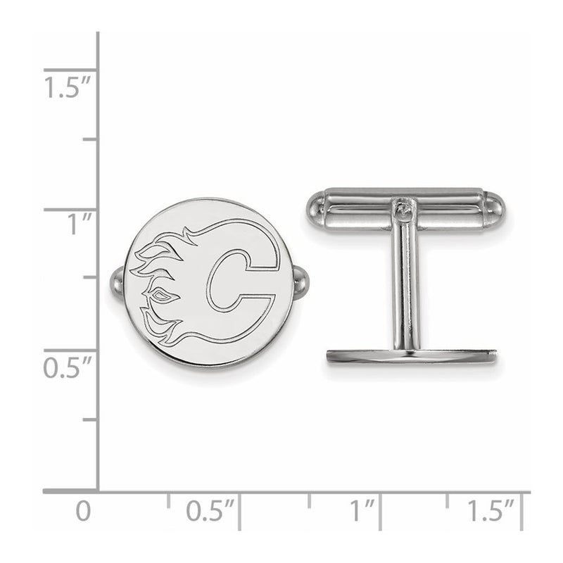 Sterling Silver Rhodium-Plated Nhl Logoart Calgary Flames Cuff Links