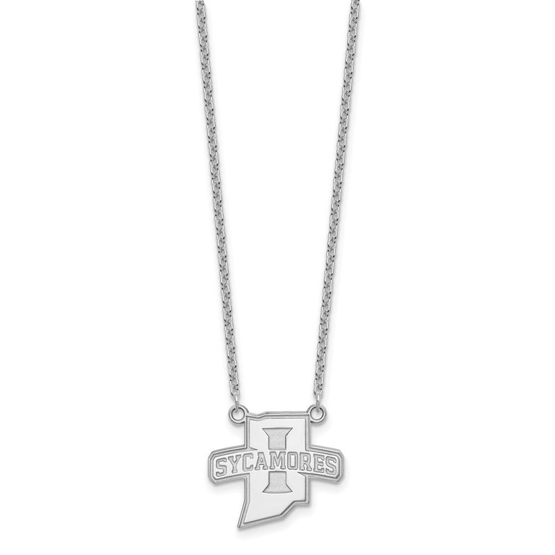 Sterling Silver Rhodium Plated Logoart Indiana State University Sycamores Large Pendant 18 Inch Necklace