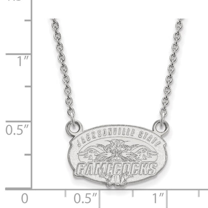 Sterling Silver Rhodium Plated Logoart Jacksonville State U. Small Pendant 18 Inch Necklace