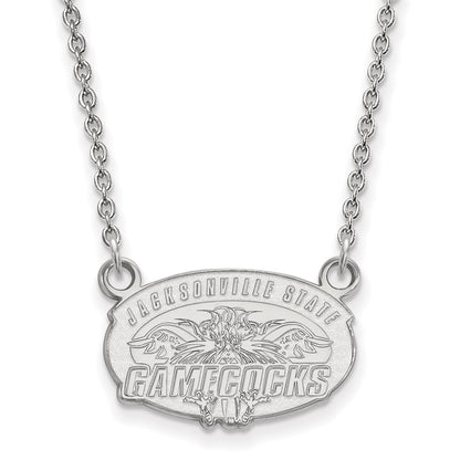 Sterling Silver Rhodium Plated Logoart Jacksonville State U. Small Pendant 18 Inch Necklace
