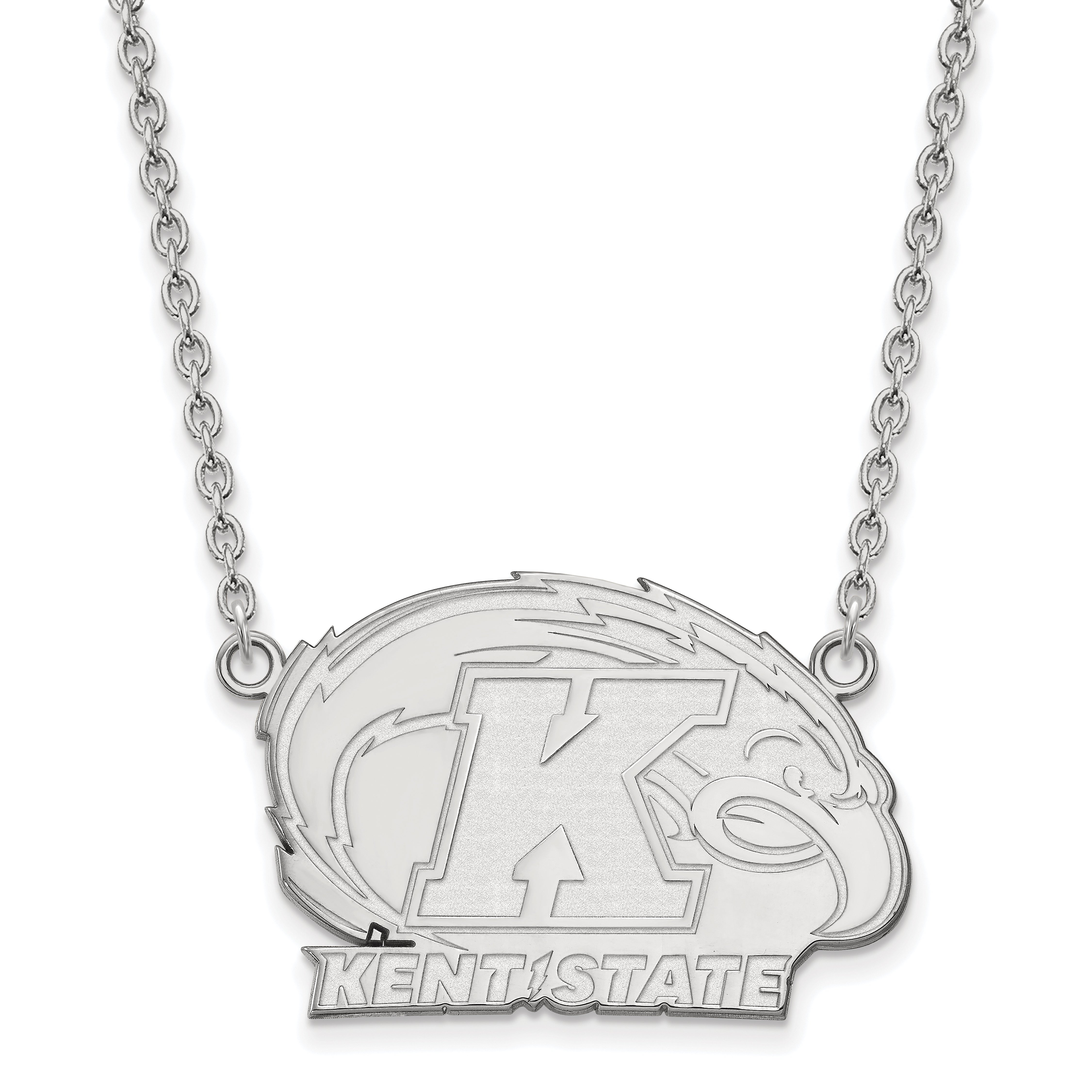 Sterling Silver Rhodium Plated Logoart Kent State University Large Pendant 18 Inch Necklace