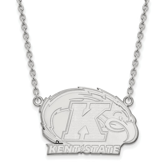 Sterling Silver Rhodium Plated Logoart Kent State University Large Pendant 18 Inch Necklace