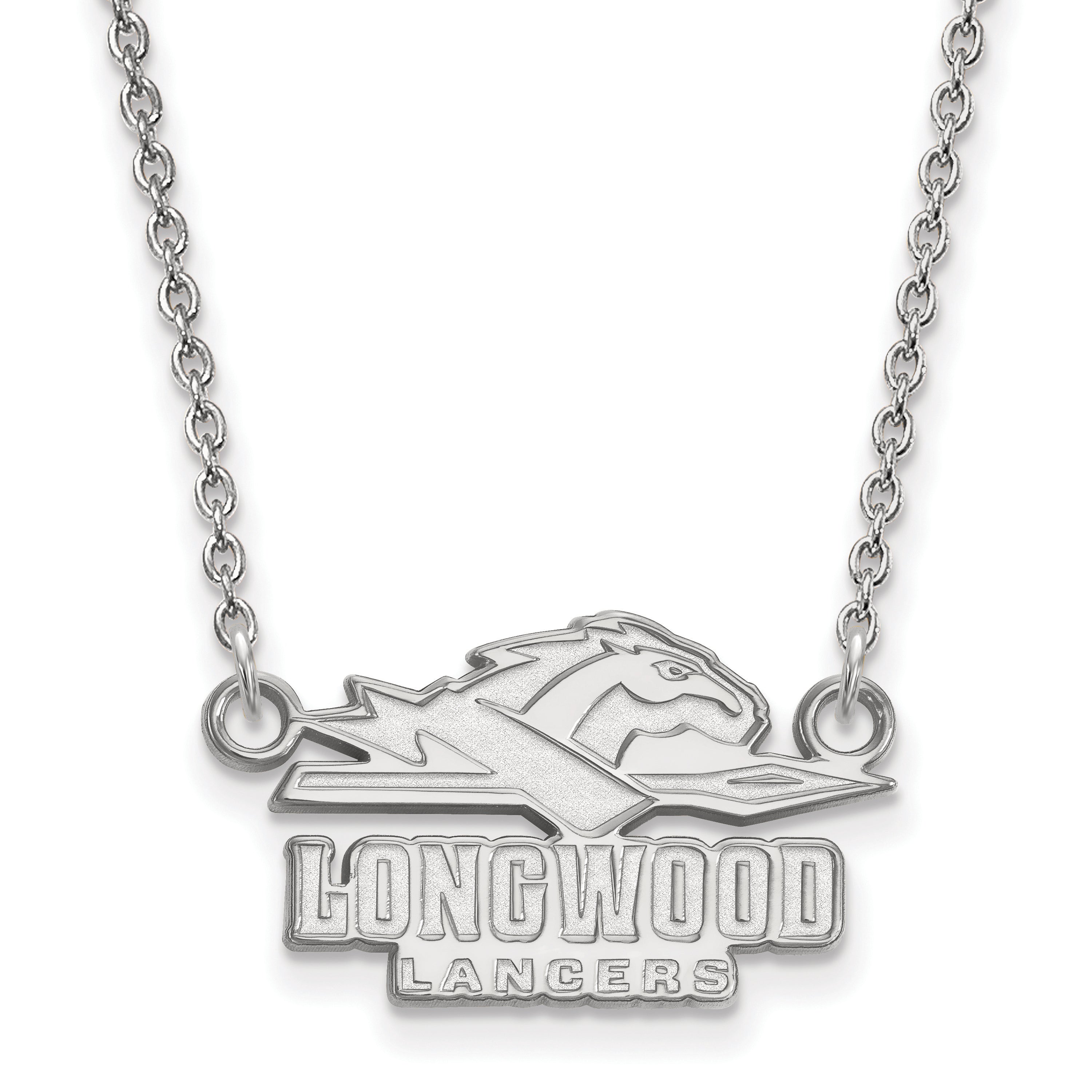 10K White Gold Logoart Longwood University Lancers Small Pendant 18 Inch Necklace