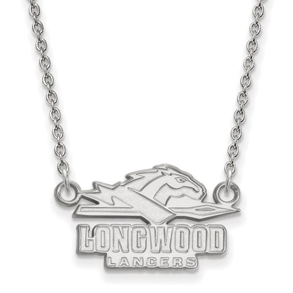 10K White Gold Logoart Longwood University Lancers Small Pendant 18 Inch Necklace