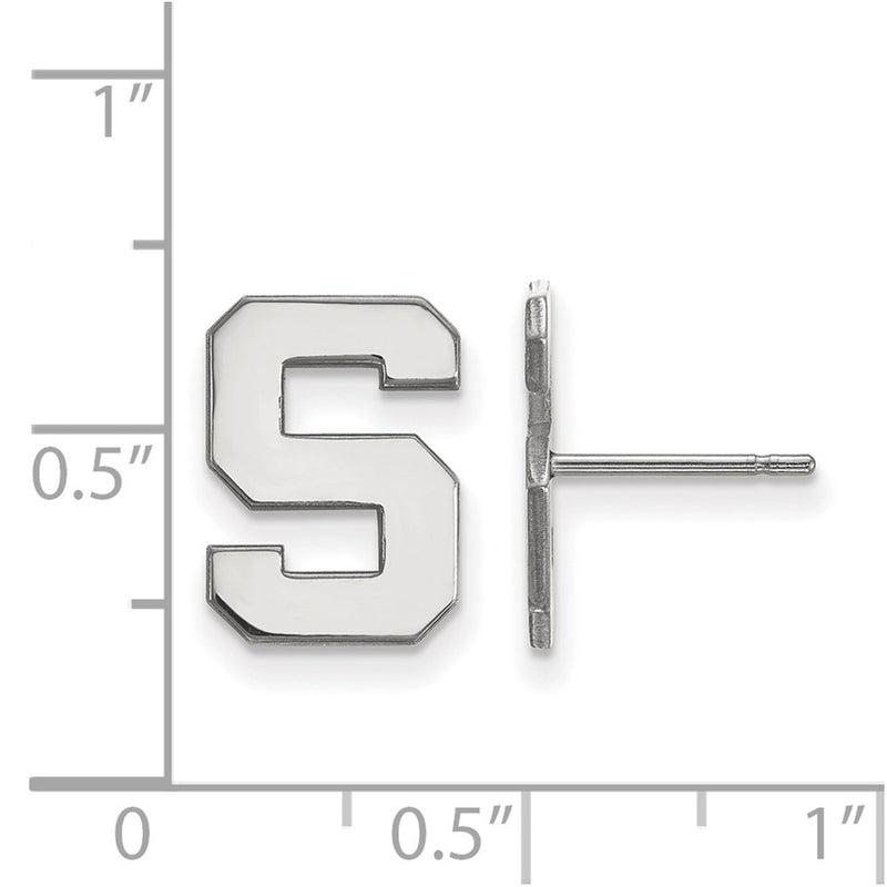 10K White Gold Logoart Michigan State University Letter S Small Post Earrings