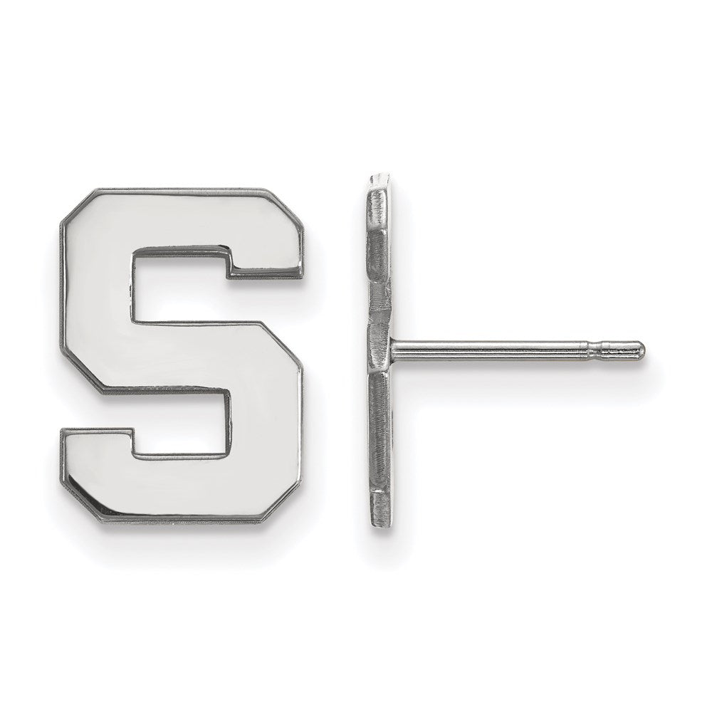 14K White Gold Logoart Michigan State University Letter S Small Post Earrings