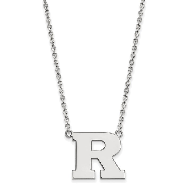 10K White Gold Logoart Rutgers University Letter R Large Pendant 18 Inch Necklace