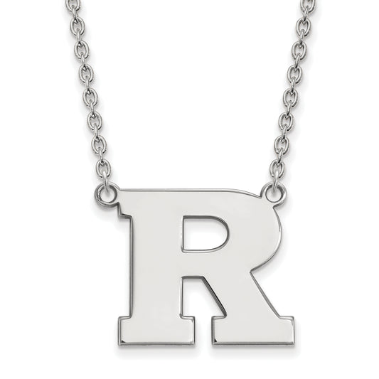 10K White Gold Logoart Rutgers University Letter R Large Pendant 18 Inch Necklace