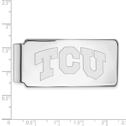 Sterling Silver Rhod-Pltd Logoart Texas Christian University Money Clip