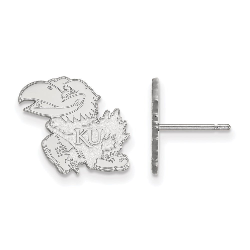 Sterling Silver Rhodium Plated Logoart University Of Kansas Jayhawk Small Post Earrings