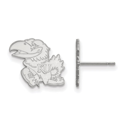 Sterling Silver Rhodium Plated Logoart University Of Kansas Jayhawk Small Post Earrings