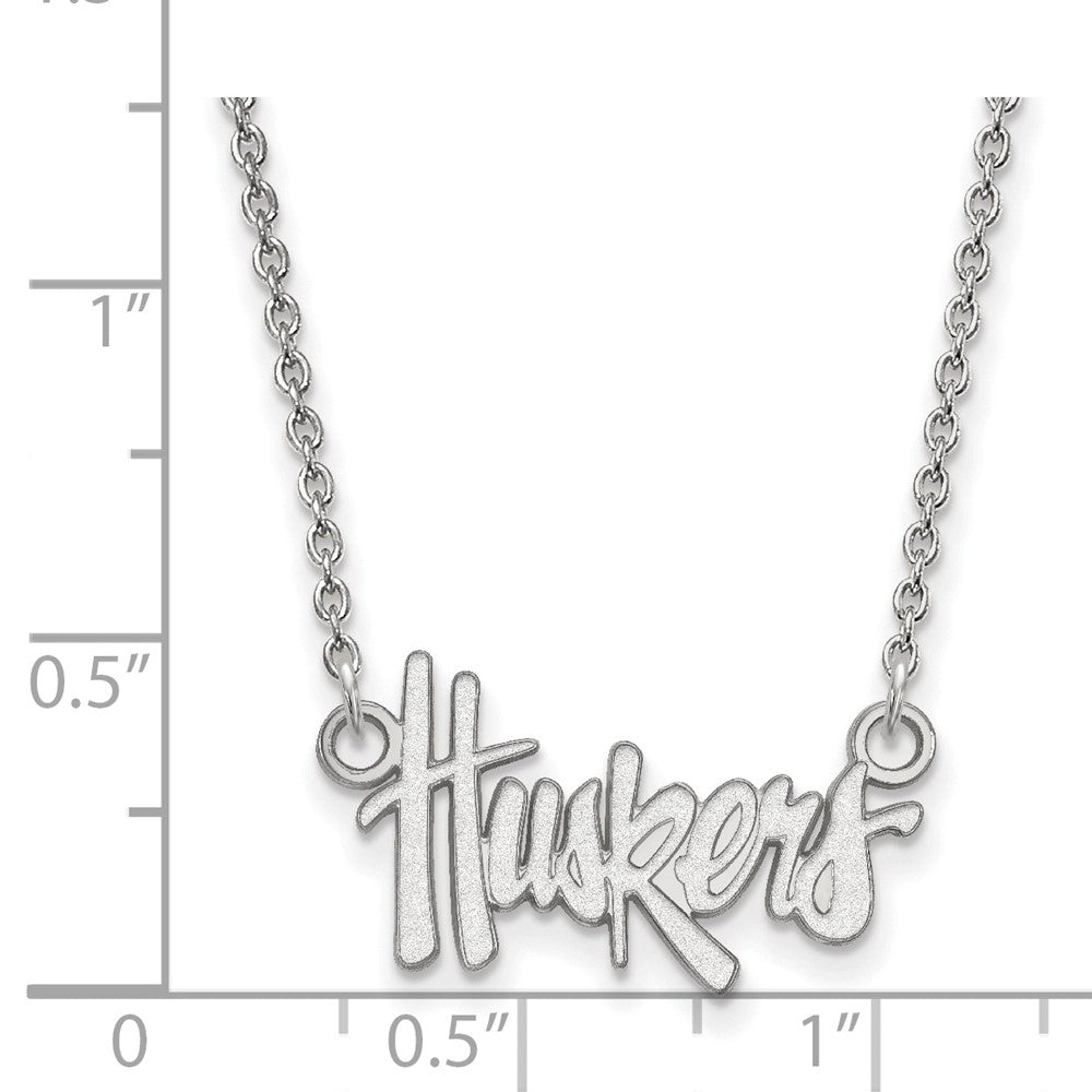 10K White Gold Logoart University Of Nebraska Huskers Script Small Pendant 18 Inch Necklace