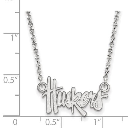 10K White Gold Logoart University Of Nebraska Huskers Script Small Pendant 18 Inch Necklace