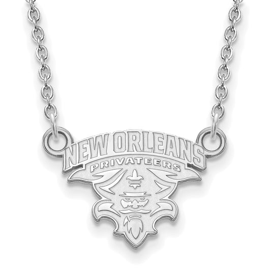 10K White Gold Logoart University Of New Orleans U N O Small Pendant 18 Inch Necklace